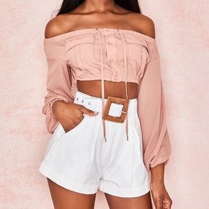 House of CB Iris Blush Cropped Off Shoulder Top XS